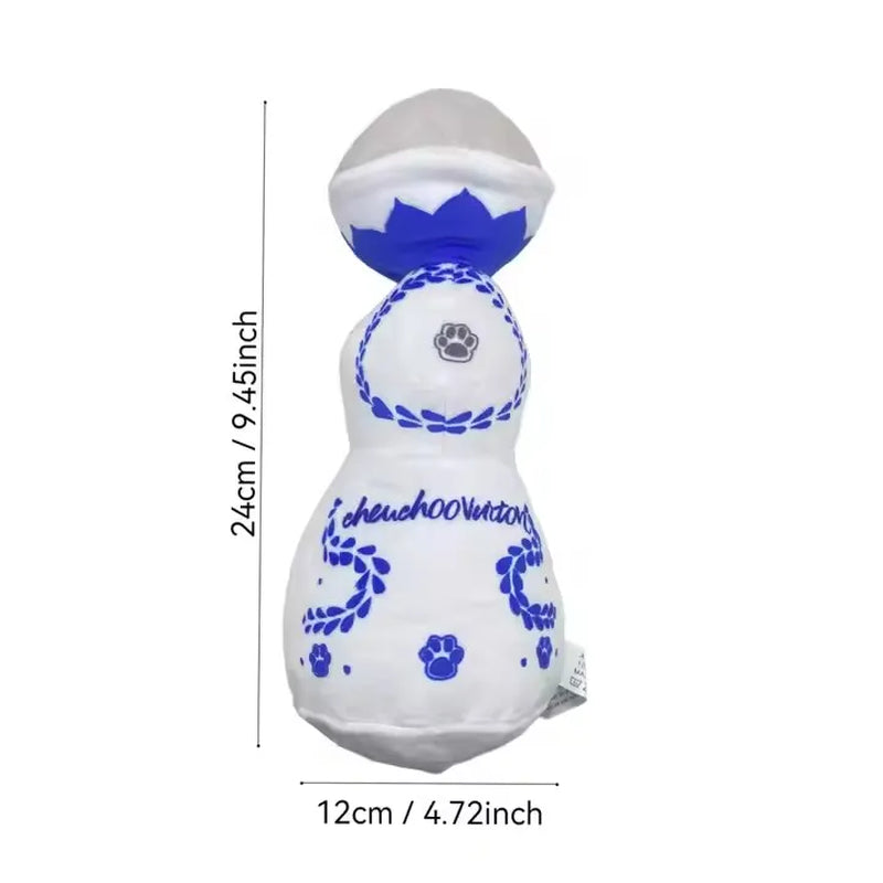 Squeaky Dog Toys Plush Dog Toy with Soft and Highly Elastic Fiberfill Blue White Porcelain Vase Design Stuffed Durable Dog Chew Toys for Small to Large Dogs E69