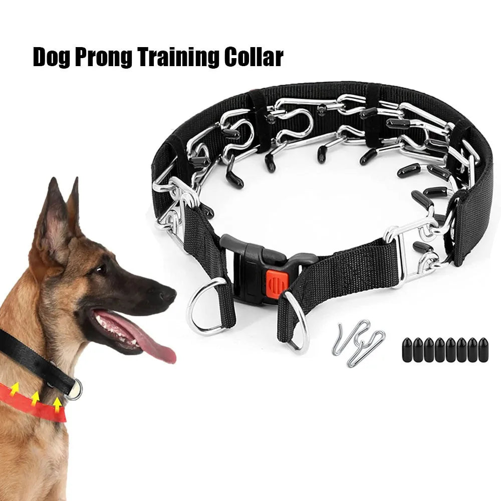 Dog Prong Training Collar with Quick Release Buckle, Adjustable Stainless Steel Pinch Collar for Dogs, Nylon Protective Sleeve,