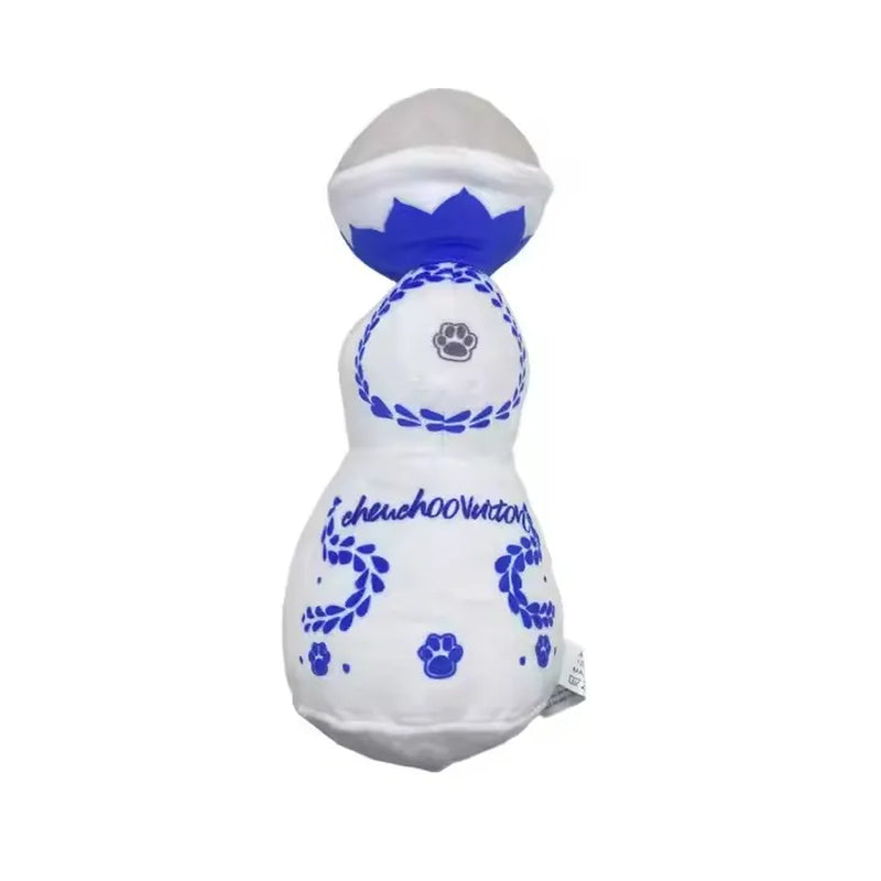 Squeaky Dog Toys Plush Dog Toy with Soft and Highly Elastic Fiberfill Blue White Porcelain Vase Design Stuffed Durable Dog Chew Toys for Small to Large Dogs E69