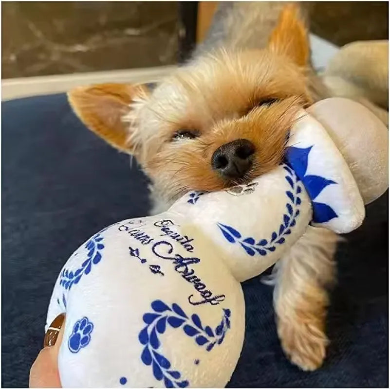 Squeaky Dog Toys Plush Dog Toy with Soft and Highly Elastic Fiberfill Blue White Porcelain Vase Design Stuffed Durable Dog Chew Toys for Small to Large Dogs E69