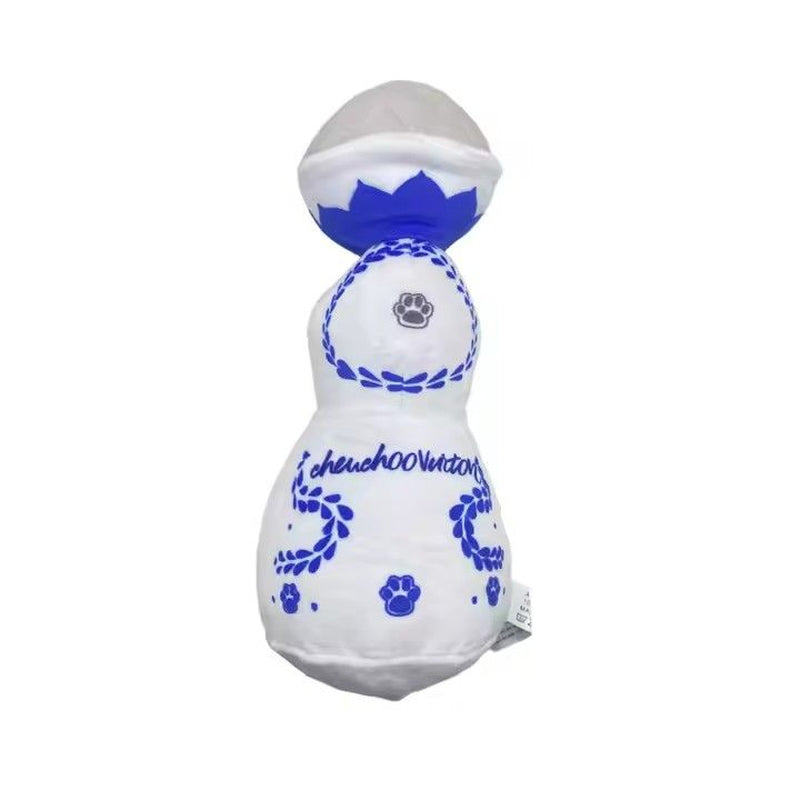 Squeaky Dog Toys Plush Dog Toy with Soft and Highly Elastic Fiberfill Blue White Porcelain Vase Design Stuffed Durable Dog Chew Toys for Small to Large Dogs E69
