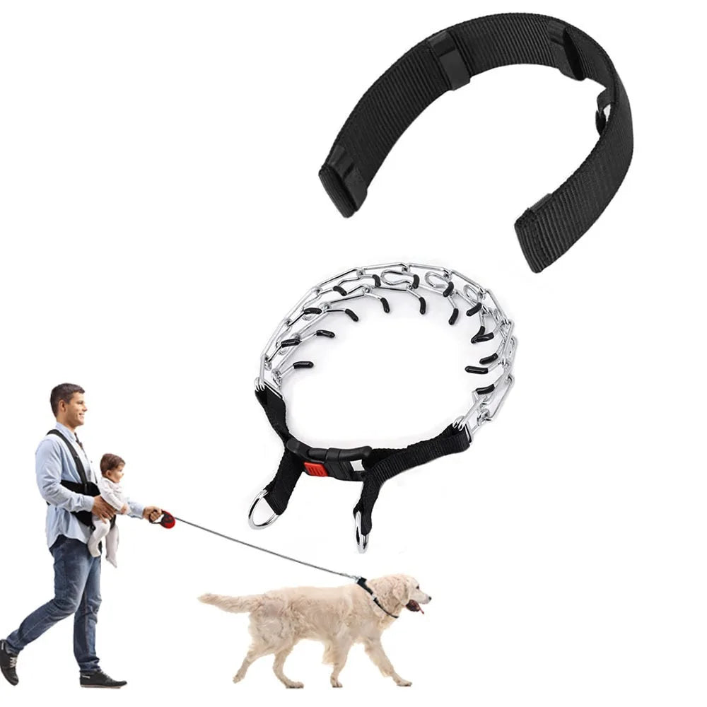 Dog Prong Training Collar with Quick Release Buckle, Adjustable Stainless Steel Pinch Collar for Dogs, Nylon Protective Sleeve,