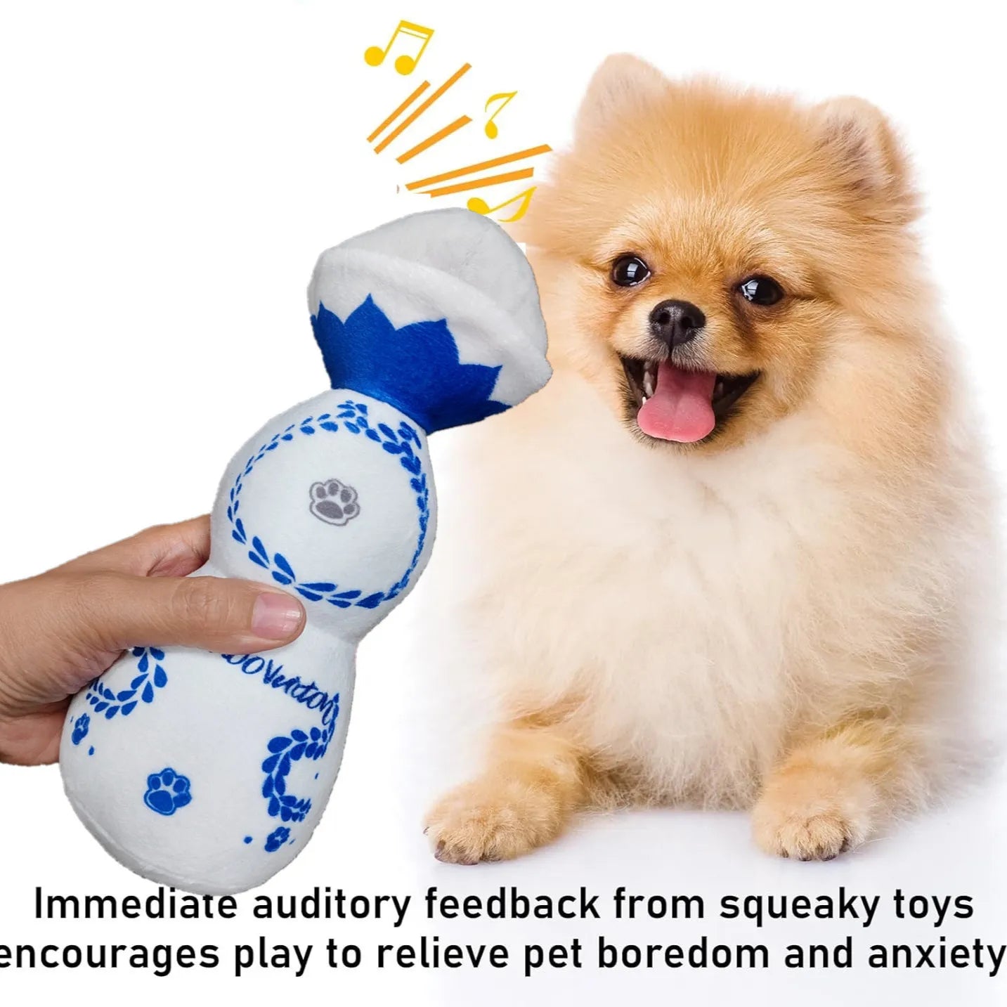 Squeaky Dog Toys Plush Dog Toy with Soft and Highly Elastic Fiberfill Blue White Porcelain Vase Design Stuffed Durable Dog Chew Toys for Small to Large Dogs E69