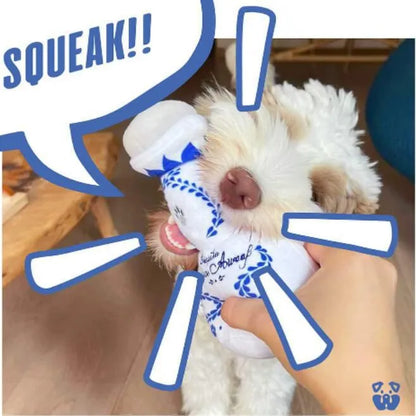 Squeaky Dog Toys Plush Dog Toy with Soft and Highly Elastic Fiberfill Blue White Porcelain Vase Design Stuffed Durable Dog Chew Toys for Small to Large Dogs E69
