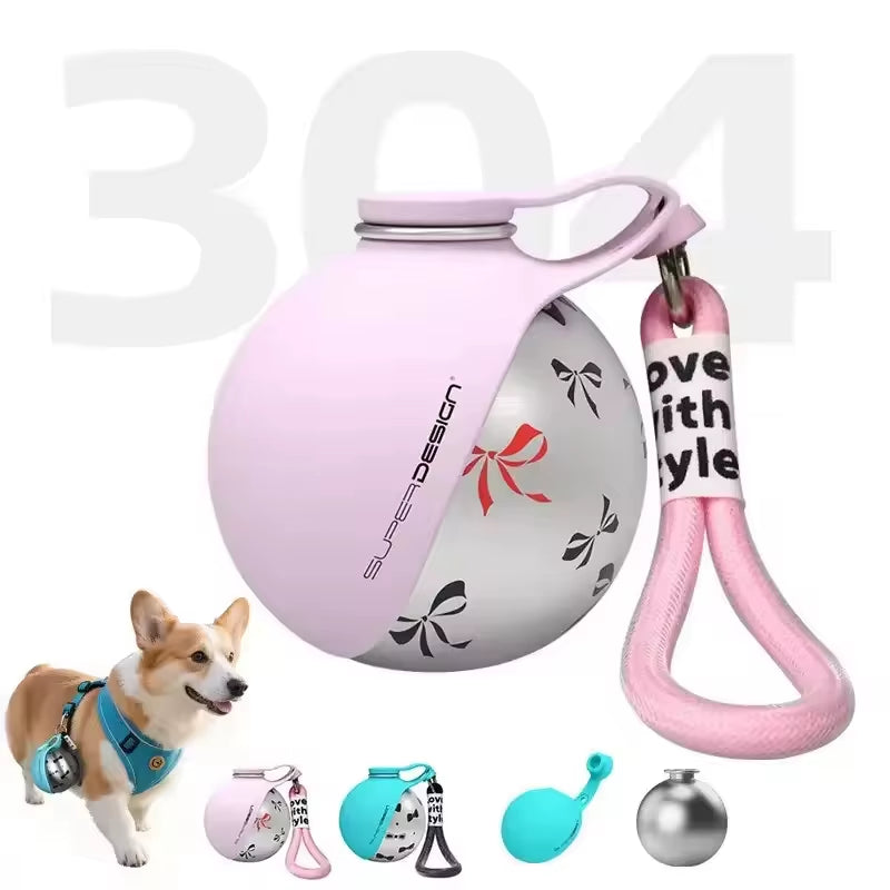 Ready to Ship 285Ml Ball Shape 304 Stainless Steel Portable Pet Water Bottle for Outdoor Travel Walking Dog Puppy